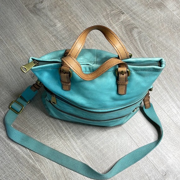 Vintage FOSSIL Teal Large Leather Explorer Foldover Crossbody Messenger Bag - Picture 4 of 15